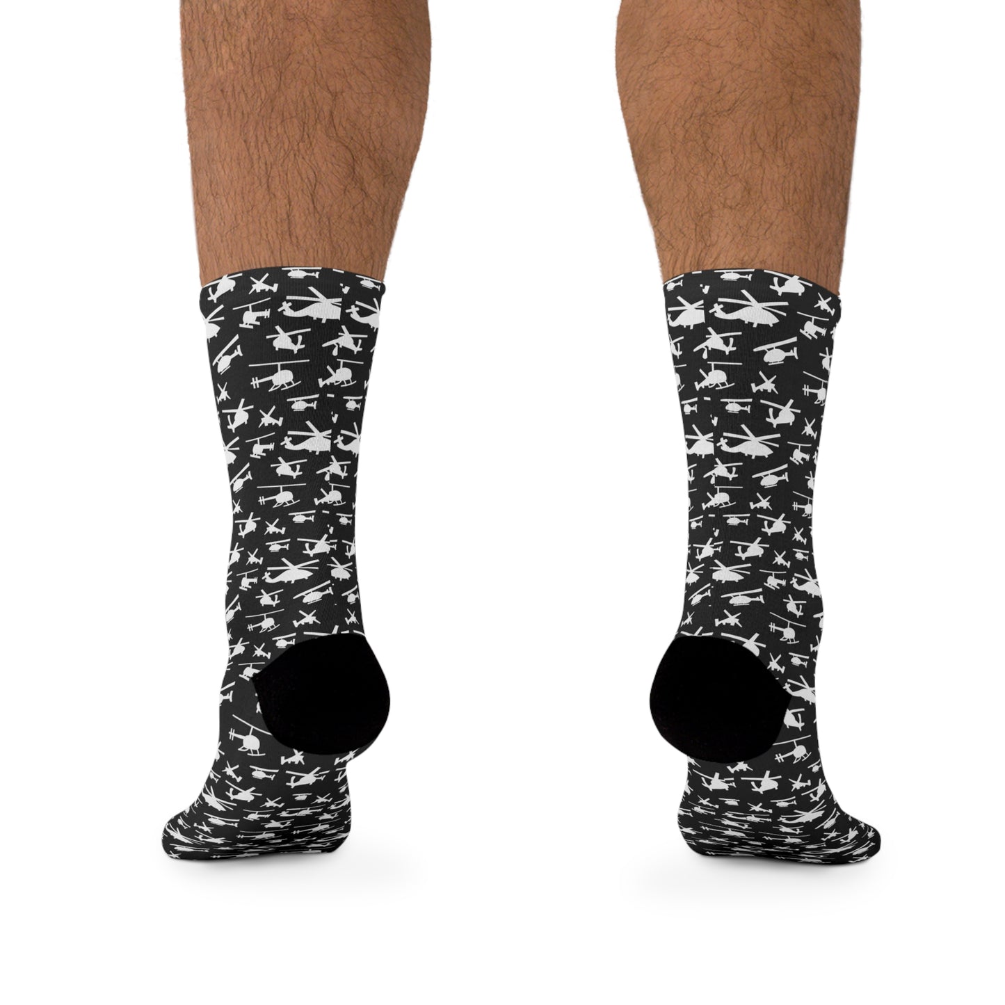 Socks - Black with White Helicopter All Over Print