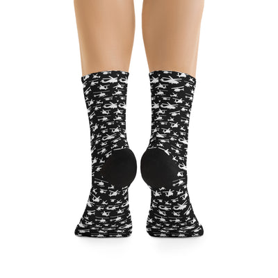 Socks - Black with White Helicopter All Over Print