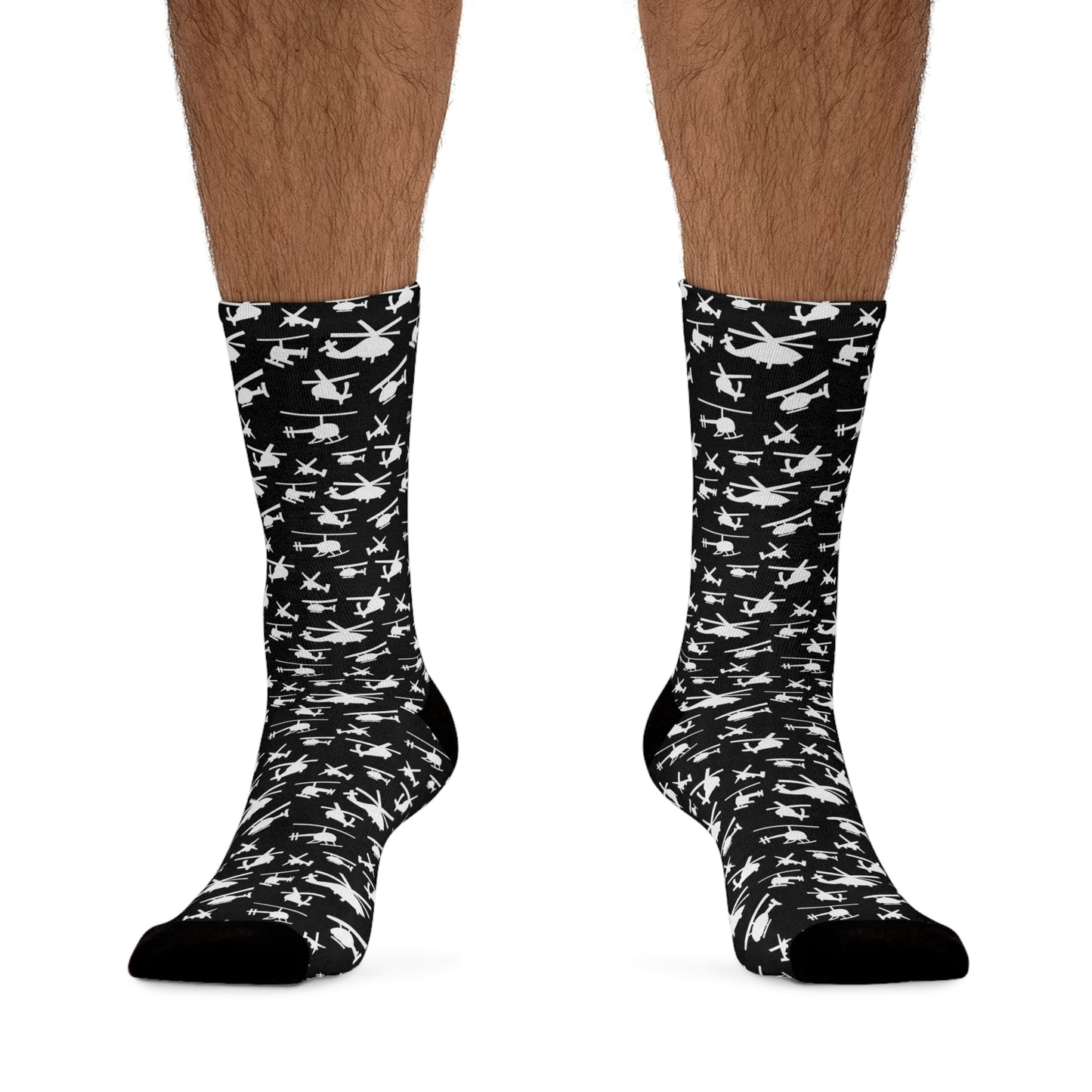 Socks - Black with White Helicopter All Over Print